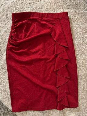 Red Ruffle Pencil Skirt - Women's Classic Silhouette